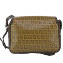 FENDI Zucchino Canvas Shoulder Bag Coated Canvas Brown Auth ti2336-2