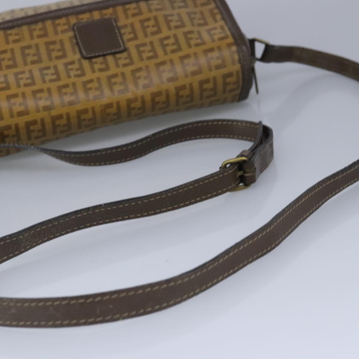 FENDI Zucchino Canvas Shoulder Bag Coated Canvas Brown Auth ti2336