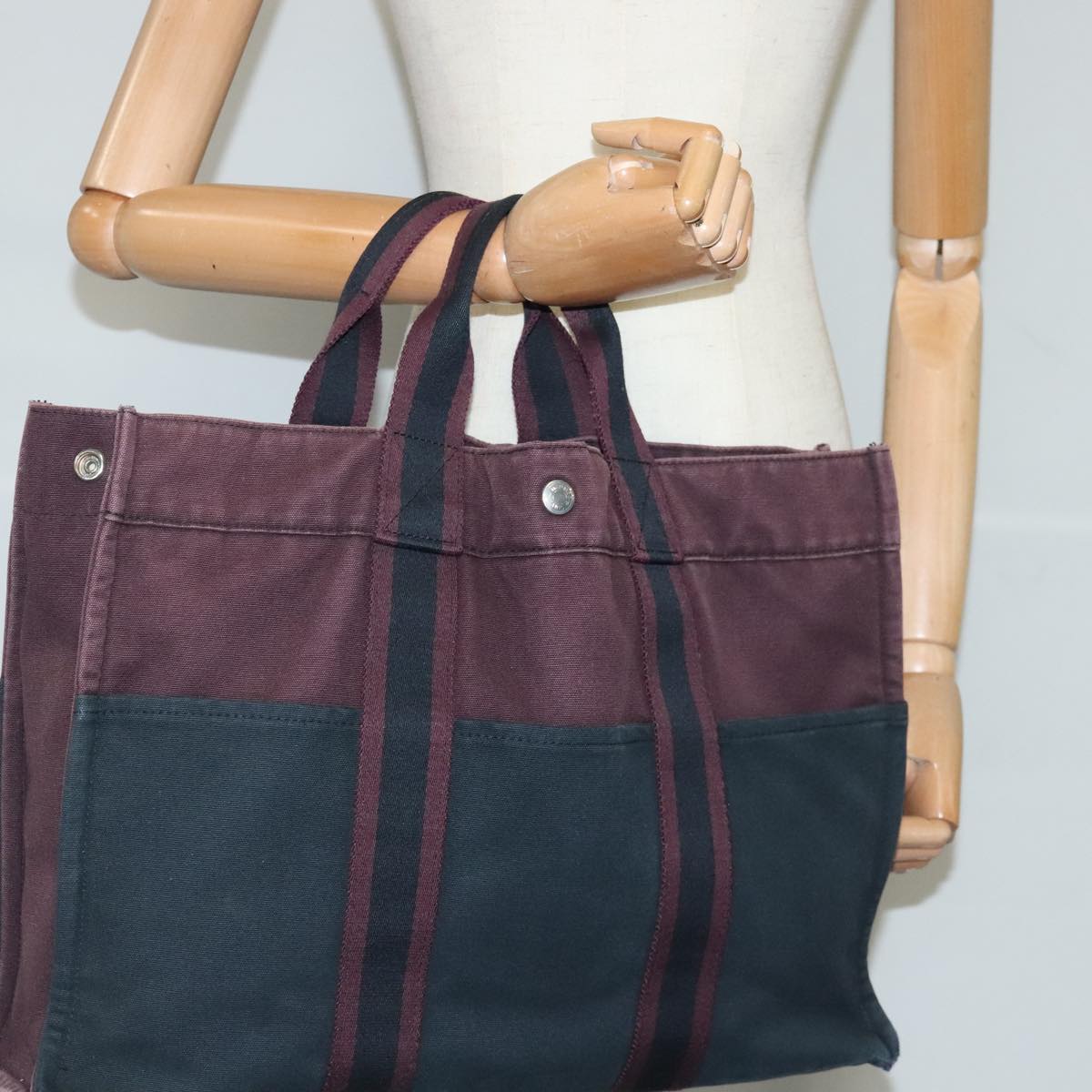 HERMES Fourre Tout MM Tote Bag Canvas Bordeaux Auth ti2339