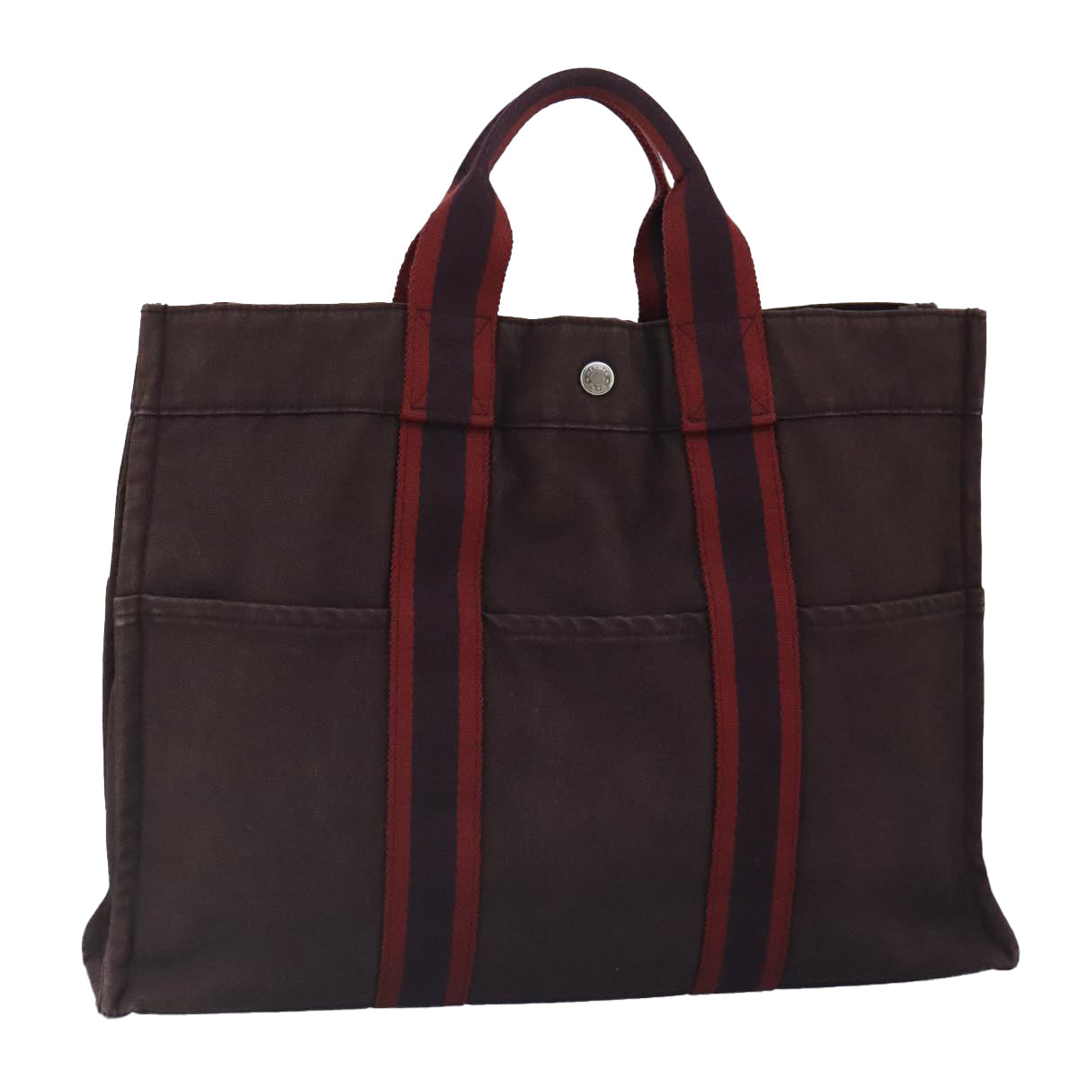 HERMES Fourre Tout MM Tote Bag Canvas Bordeaux Auth ti2340