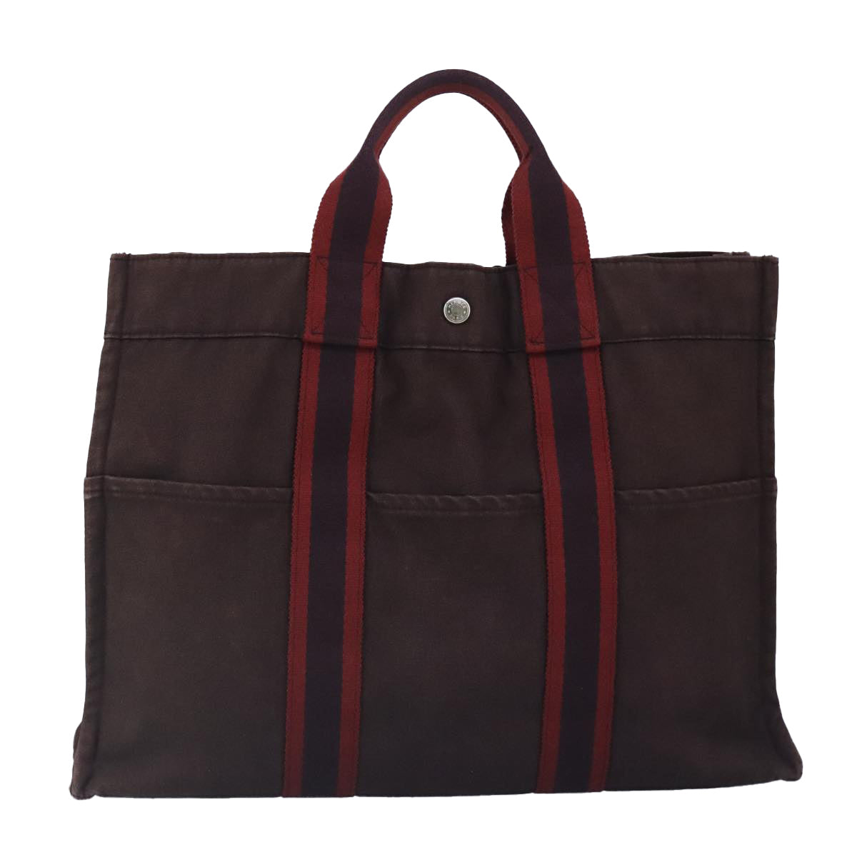 HERMES Fourre Tout MM Tote Bag Canvas Bordeaux Auth ti2340