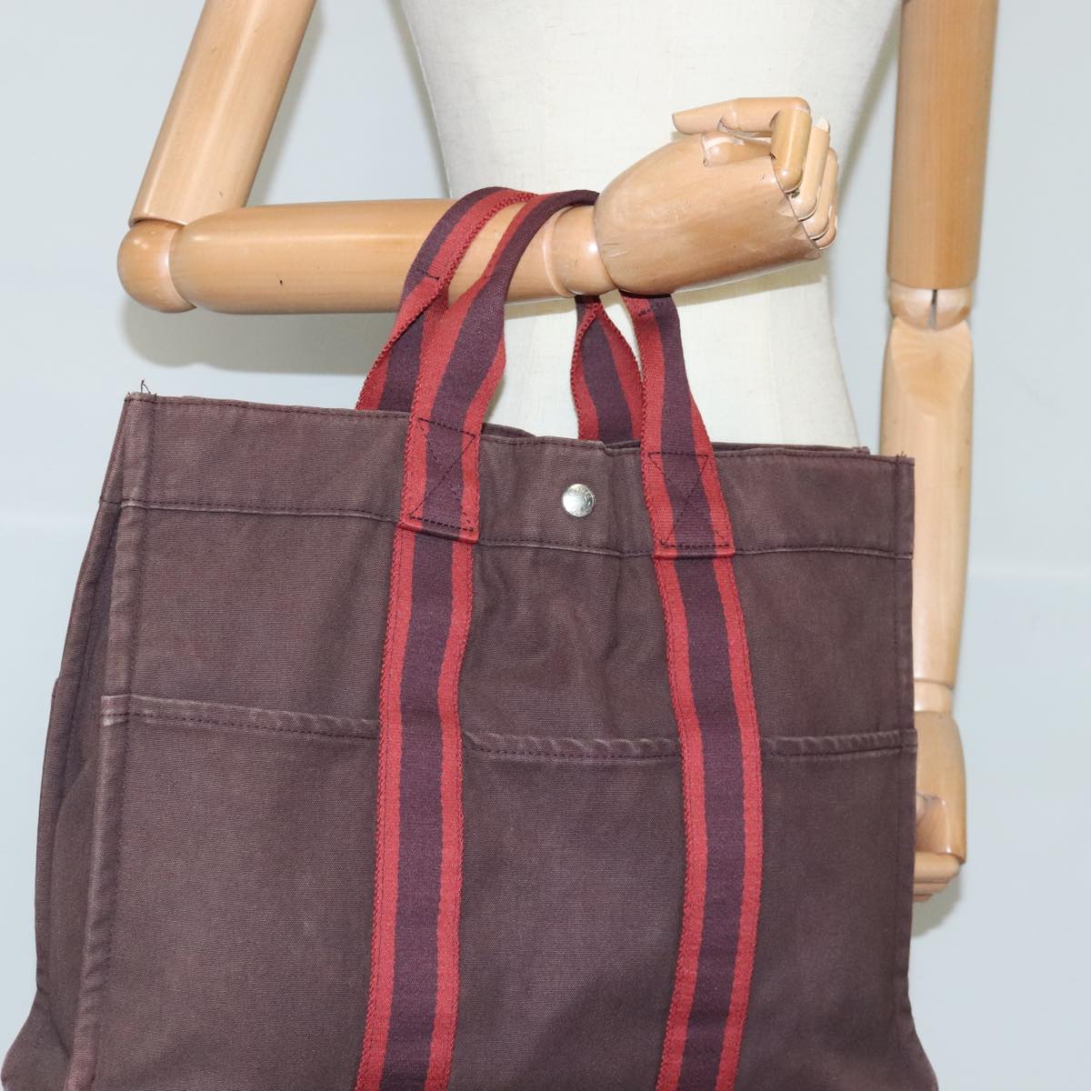 HERMES Fourre Tout MM Tote Bag Canvas Bordeaux Auth ti2340