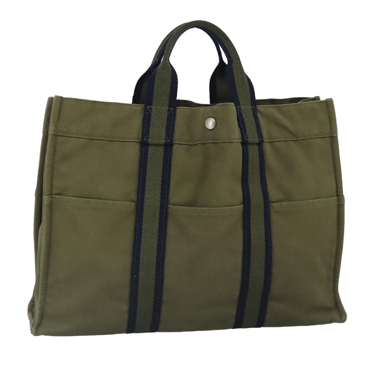 HERMES Fourre Tout MM Tote Bag Canvas Khaki Auth ti2341