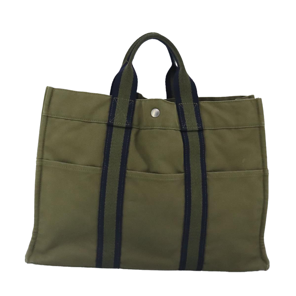 HERMES Fourre Tout MM Tote Bag Canvas Khaki Auth ti2341 - 0