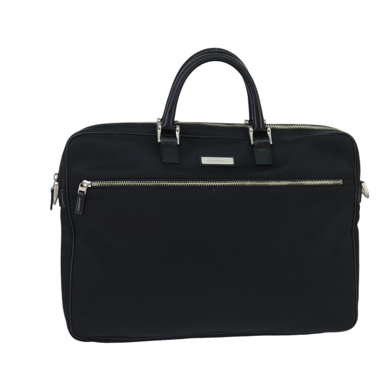 BURBERRY Business Bag Nylon Black Silver Auth ti2345