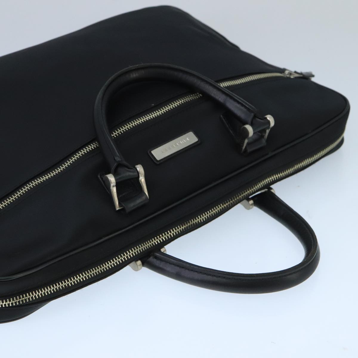 BURBERRY Business Bag Nylon Black Silver Auth ti2345