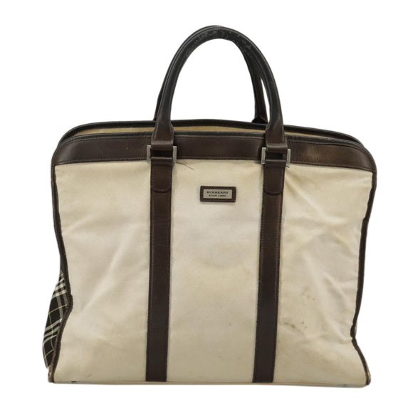 BURBERRY Black label Hand Bag Canvas White Silver Auth ti2347