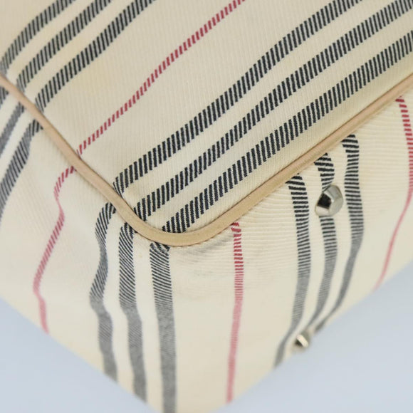 BURBERRY Tote Bag Canvas Leather Beige Ivory Silver Auth ti2348