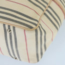 BURBERRY Tote Bag Canvas Leather Beige Ivory Silver Auth ti2348-15