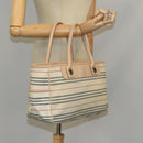 BURBERRY Tote Bag Canvas Leather Beige Ivory Silver Auth ti2348-20