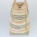 BURBERRY Tote Bag Canvas Leather Beige Ivory Silver Auth ti2348-3