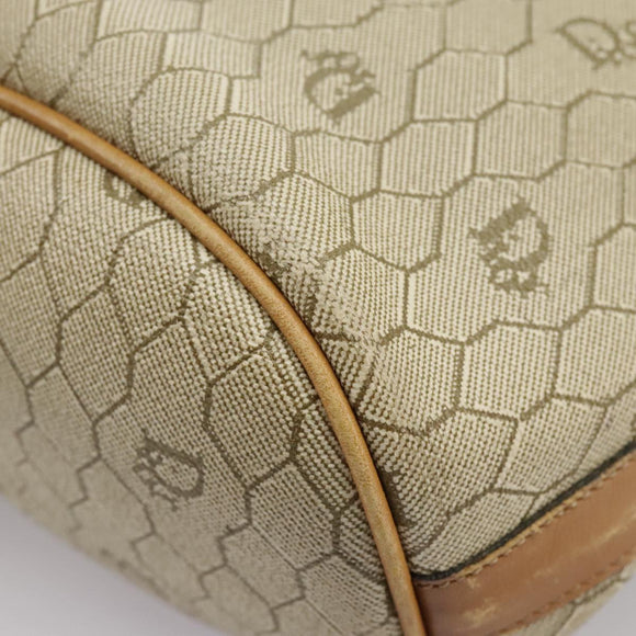 Christian Dior Honeycomb Canvas Shoulder Bag PVC Leather Beige Gold Auth ti2353