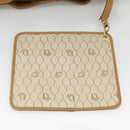 Christian Dior Honeycomb Canvas Shoulder Bag PVC Leather Beige Gold Auth ti2353-22