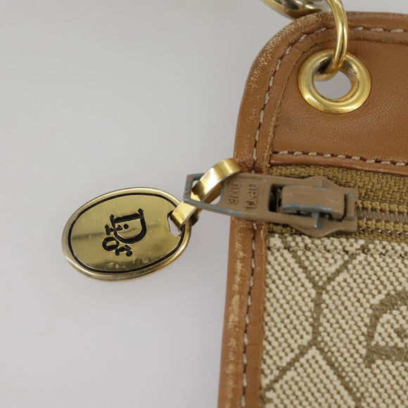 Christian Dior Honeycomb Canvas Shoulder Bag PVC Leather Beige Gold Auth ti2353