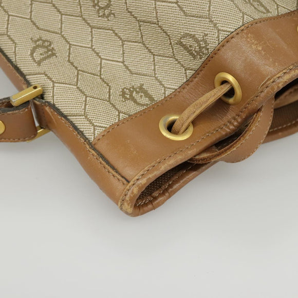 Christian Dior Honeycomb Canvas Shoulder Bag PVC Leather Beige Gold Auth ti2353