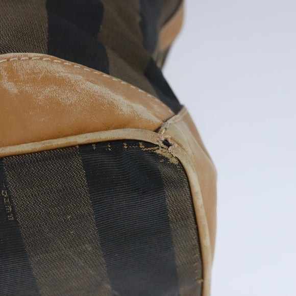 FENDI Pecan Canvas Boston Bag Coated Canvas Khaki Brown Auth ti2355