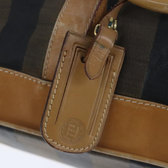 FENDI Pecan Canvas Boston Bag Coated Canvas Khaki Brown Auth ti2355