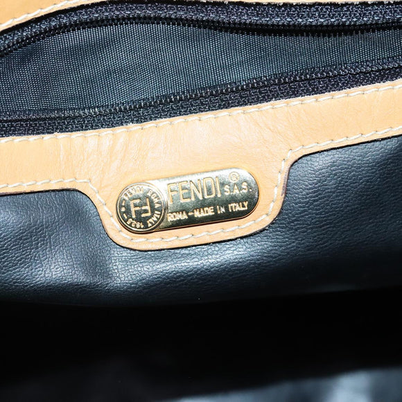 FENDI Pecan Canvas Boston Bag Coated Canvas Khaki Brown Auth ti2355