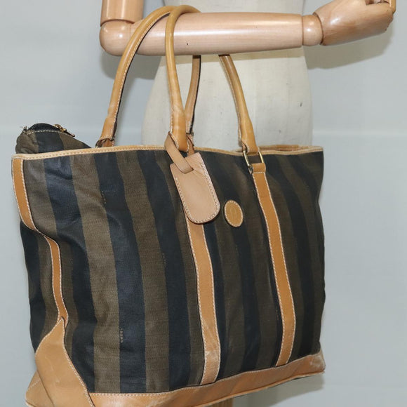 FENDI Pecan Canvas Boston Bag Coated Canvas Khaki Brown Auth ti2355