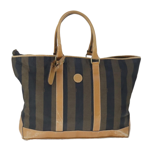 FENDI Pecan Canvas Boston Bag Coated Canvas Khaki Brown Auth ti2355