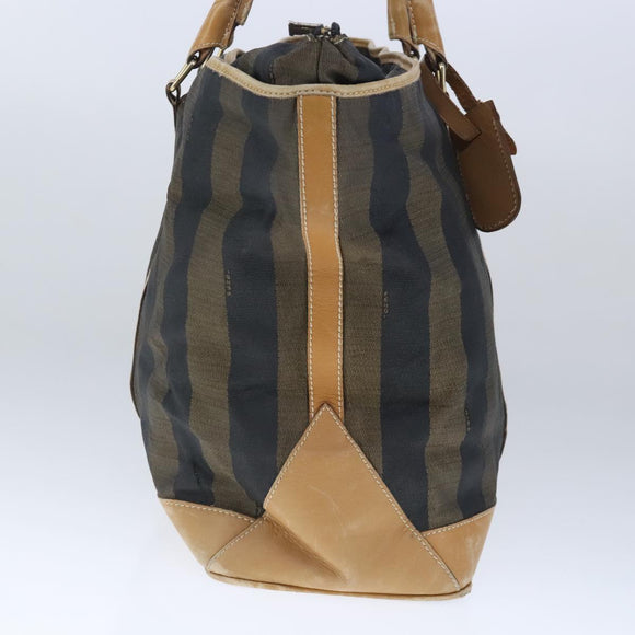 FENDI Pecan Canvas Boston Bag Coated Canvas Khaki Brown Auth ti2355