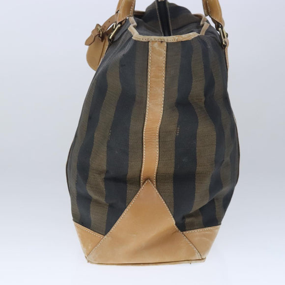 FENDI Pecan Canvas Boston Bag Coated Canvas Khaki Brown Auth ti2355