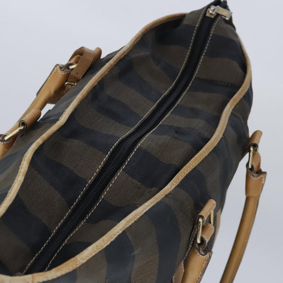 FENDI Pecan Canvas Boston Bag Coated Canvas Khaki Brown Auth ti2355