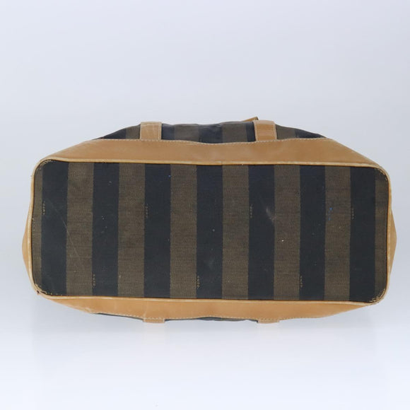 FENDI Pecan Canvas Boston Bag Coated Canvas Khaki Brown Auth ti2355