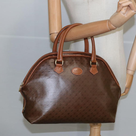 BALLY Hand Bag Coated Canvas Gold Brown Auth ti2357