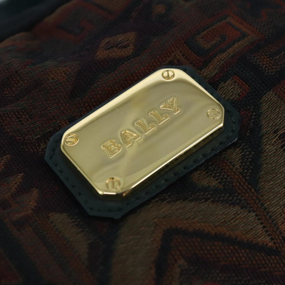 BALLY Hand Bag Canvas Green Brown Auth ti2363