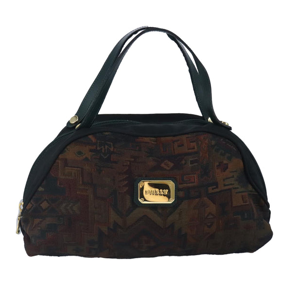 BALLY Hand Bag Canvas Green Brown Auth ti2363