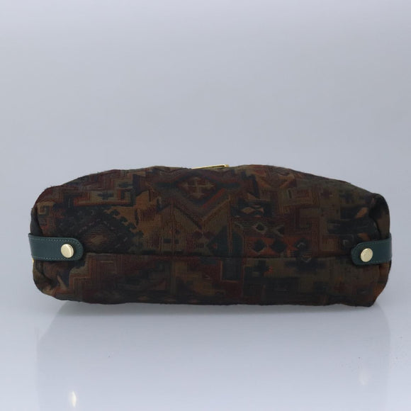 BALLY Hand Bag Canvas Green Brown Auth ti2363