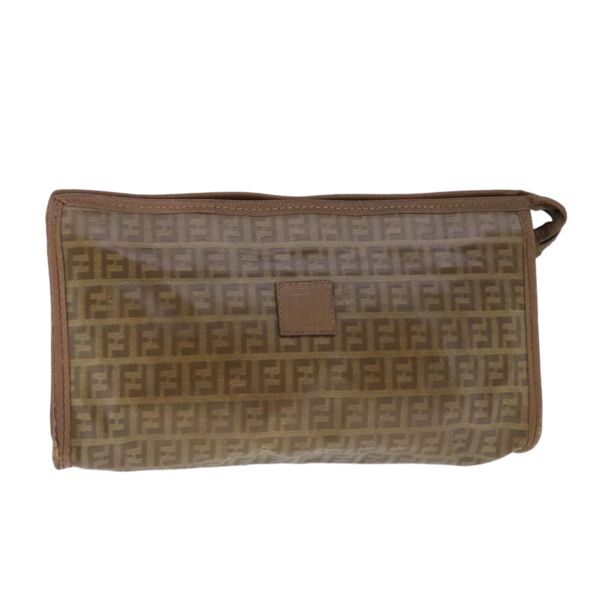 FENDI Zucchino Canvas Clutch Bag Coated Canvas Brown Auth ti2364