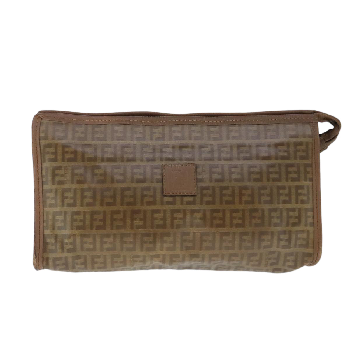 FENDI Zucchino Canvas Clutch Bag Coated Canvas Brown Auth ti2364 - 0