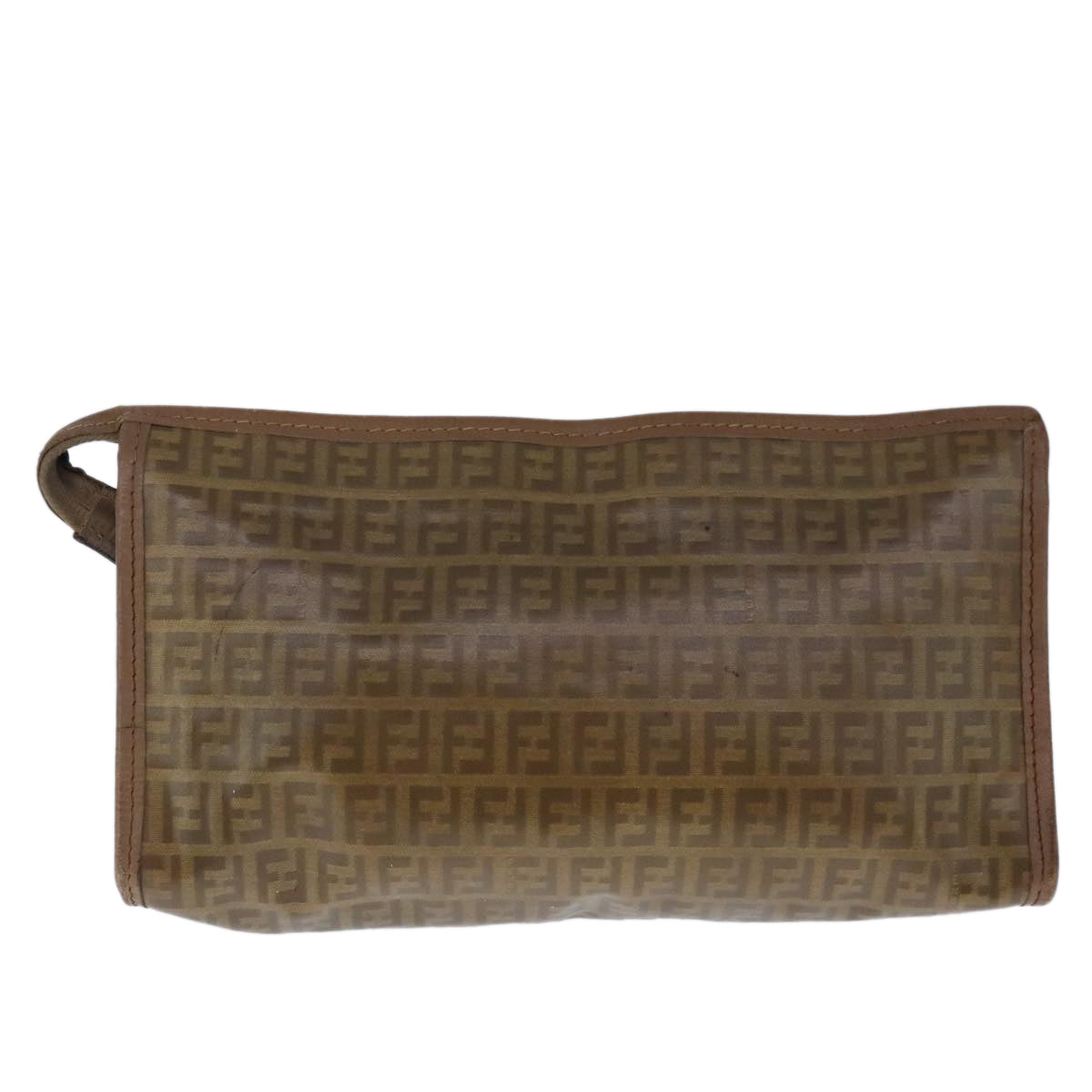 FENDI Zucchino Canvas Clutch Bag Coated Canvas Brown Auth ti2364