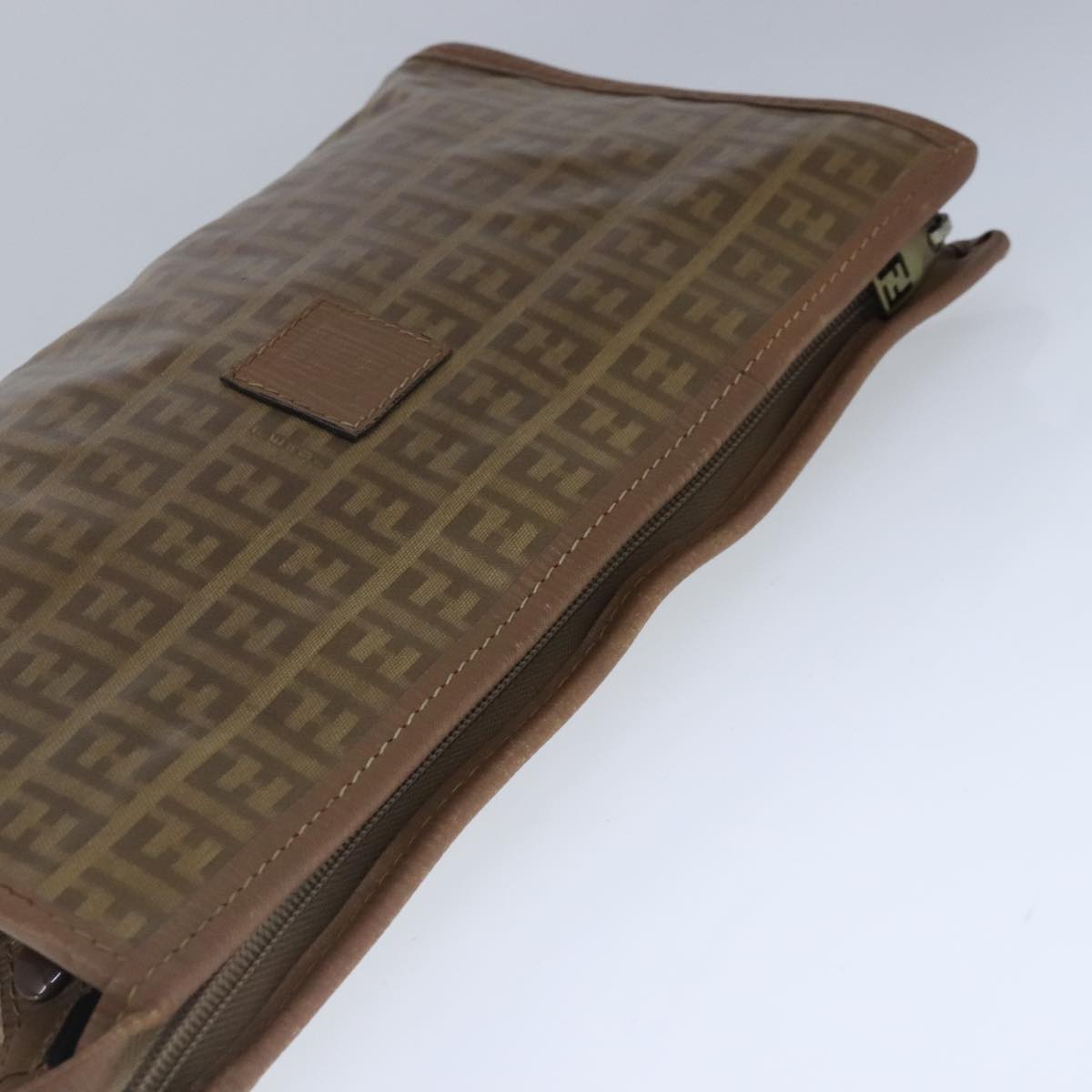 FENDI Zucchino Canvas Clutch Bag Coated Canvas Brown Auth ti2364