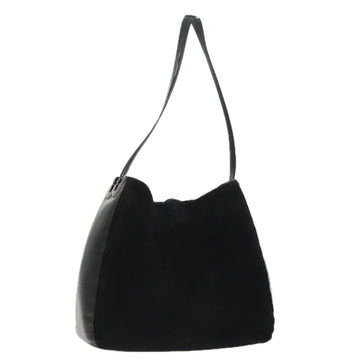 BALLY Shoulder Bag Suede Leather Black Silver Auth ti2365