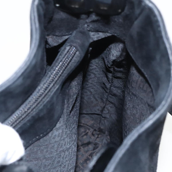 BALLY Shoulder Bag Suede Leather Black Silver Auth ti2365