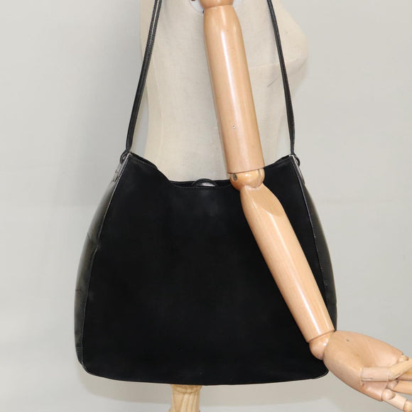 BALLY Shoulder Bag Suede Leather Black Silver Auth ti2365