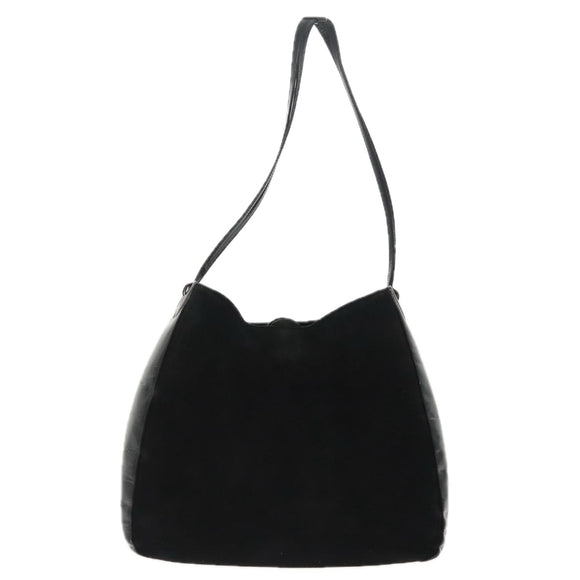BALLY Shoulder Bag Suede Leather Black Silver Auth ti2365