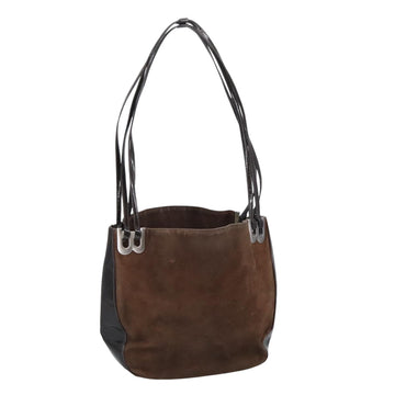 BALLY Shoulder Bag Suede Leather Brown Black Auth ti2366