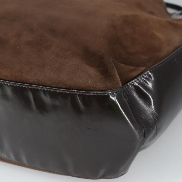 BALLY Shoulder Bag Suede Leather Brown Black Auth ti2366