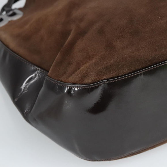 BALLY Shoulder Bag Suede Leather Brown Black Auth ti2366