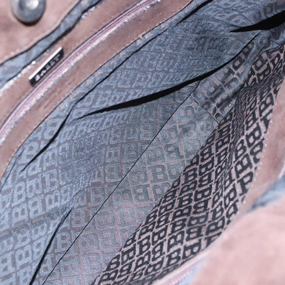 BALLY Shoulder Bag Suede Leather Brown Black Auth ti2366