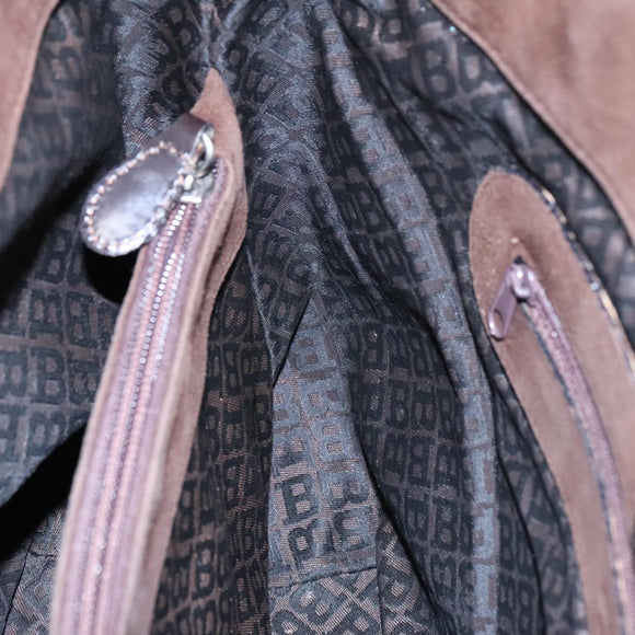 BALLY Shoulder Bag Suede Leather Brown Black Auth ti2366