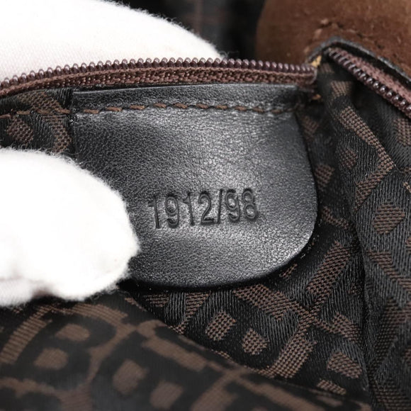 BALLY Shoulder Bag Suede Leather Brown Black Auth ti2366