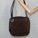 BALLY Shoulder Bag Suede Leather Brown Black Auth ti2366-23