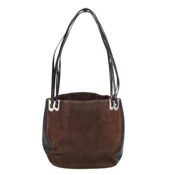 BALLY Shoulder Bag Suede Leather Brown Black Auth ti2366