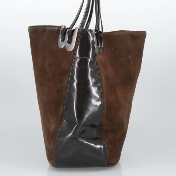 BALLY Shoulder Bag Suede Leather Brown Black Auth ti2366