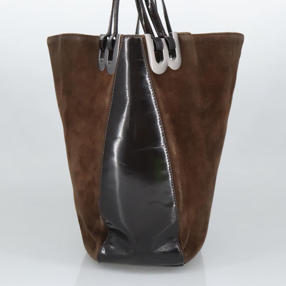 BALLY Shoulder Bag Suede Leather Brown Black Auth ti2366